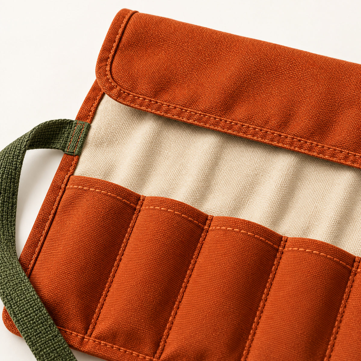 FoldTable Six-Sleeve Camping Cutlery Roll - Rust Orange