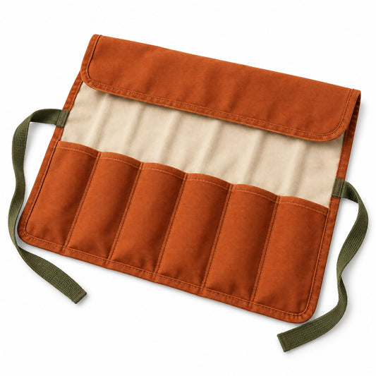 FoldTable Six-Sleeve Camping Cutlery Roll - Rust Orange