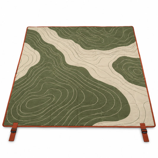 Contour Picnic Mat with Roll Straps - Olive and Cream