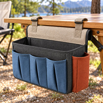 TableEdge Hanging Camping Storage Caddy - Charcoal and Blue