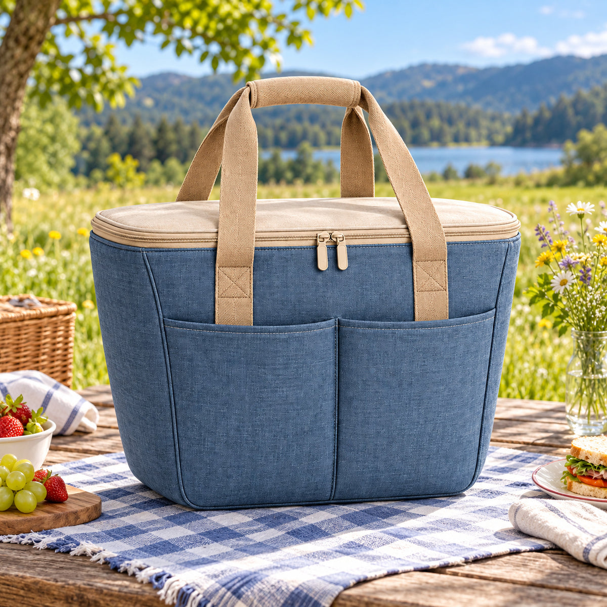 MeadowCarry Zippered Picnic Tote - Slate Blue