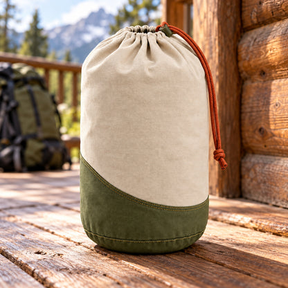 SummitDraw Round-Base Drawstring Stuff Sack - Oatmeal and Olive