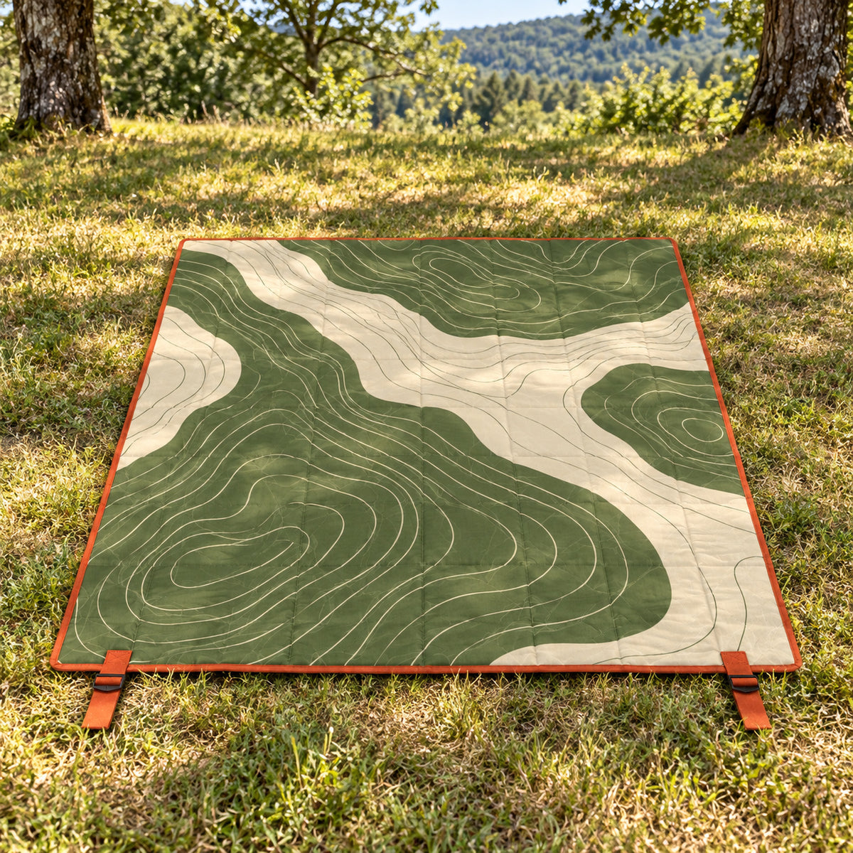 Contour Picnic Mat with Roll Straps - Olive and Cream
