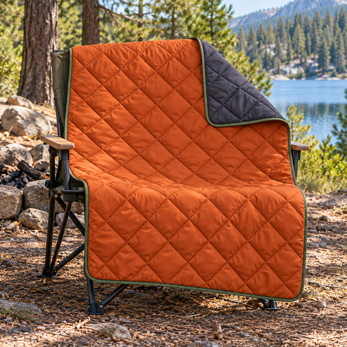 EmberFold Diamond-Quilted Camping Blanket - Rust Orange