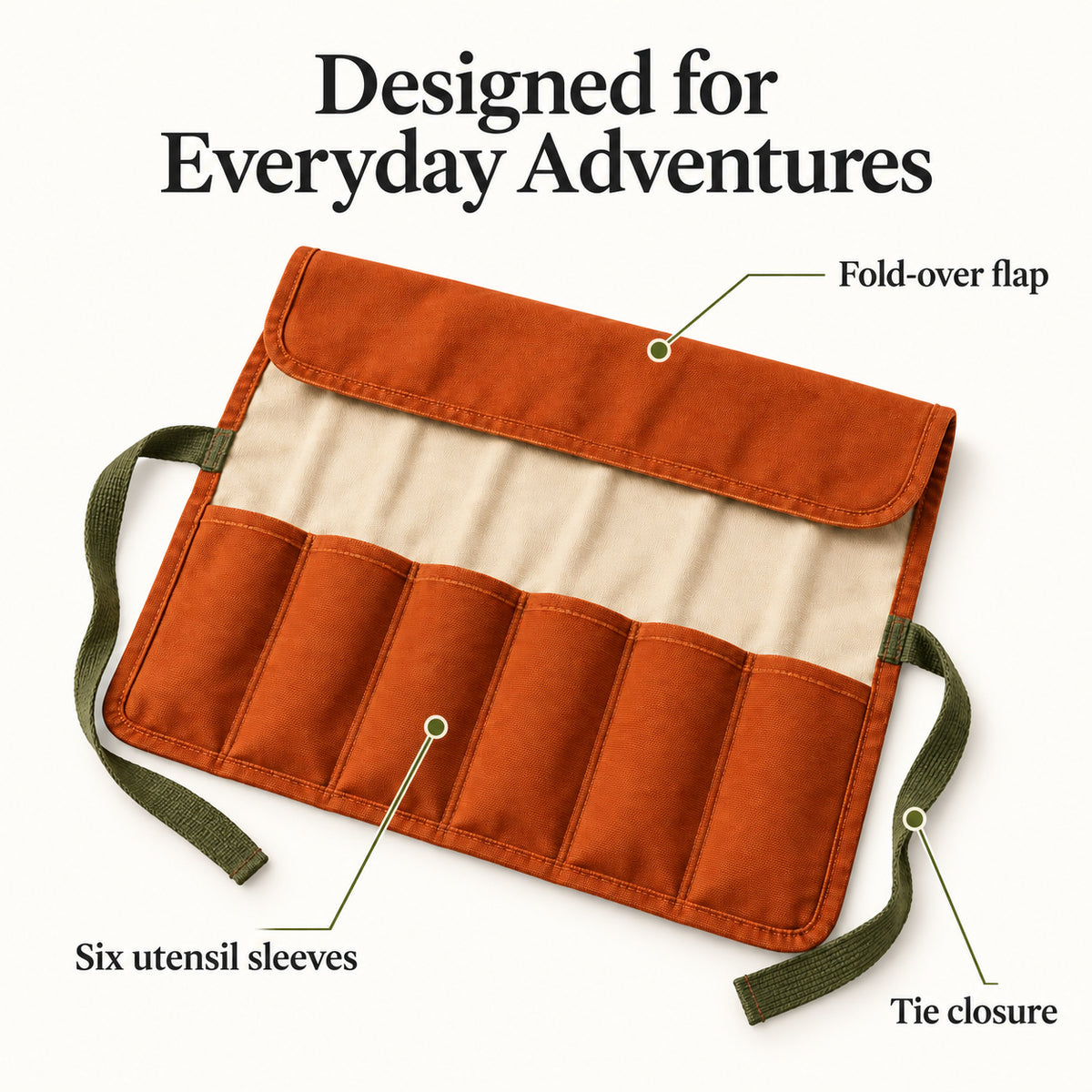 FoldTable Six-Sleeve Camping Cutlery Roll - Rust Orange