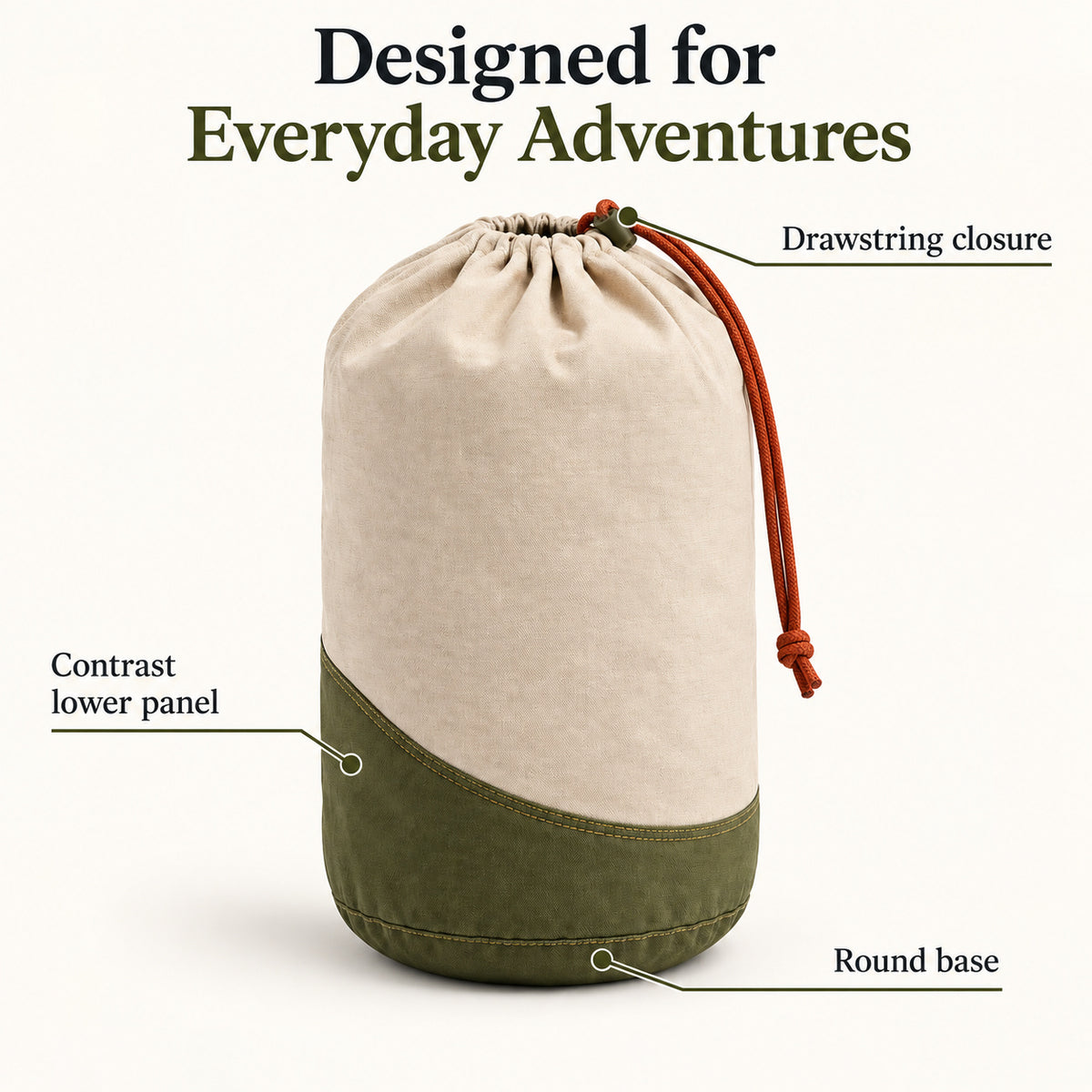 SummitDraw Round-Base Drawstring Stuff Sack - Oatmeal and Olive