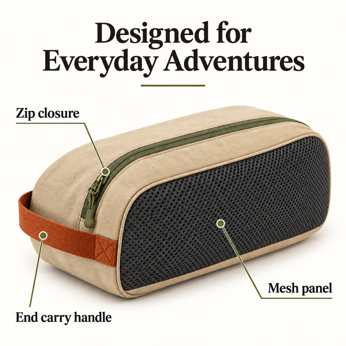 TrailStep Zippered Travel Shoe Bag with Mesh Panel - Sand