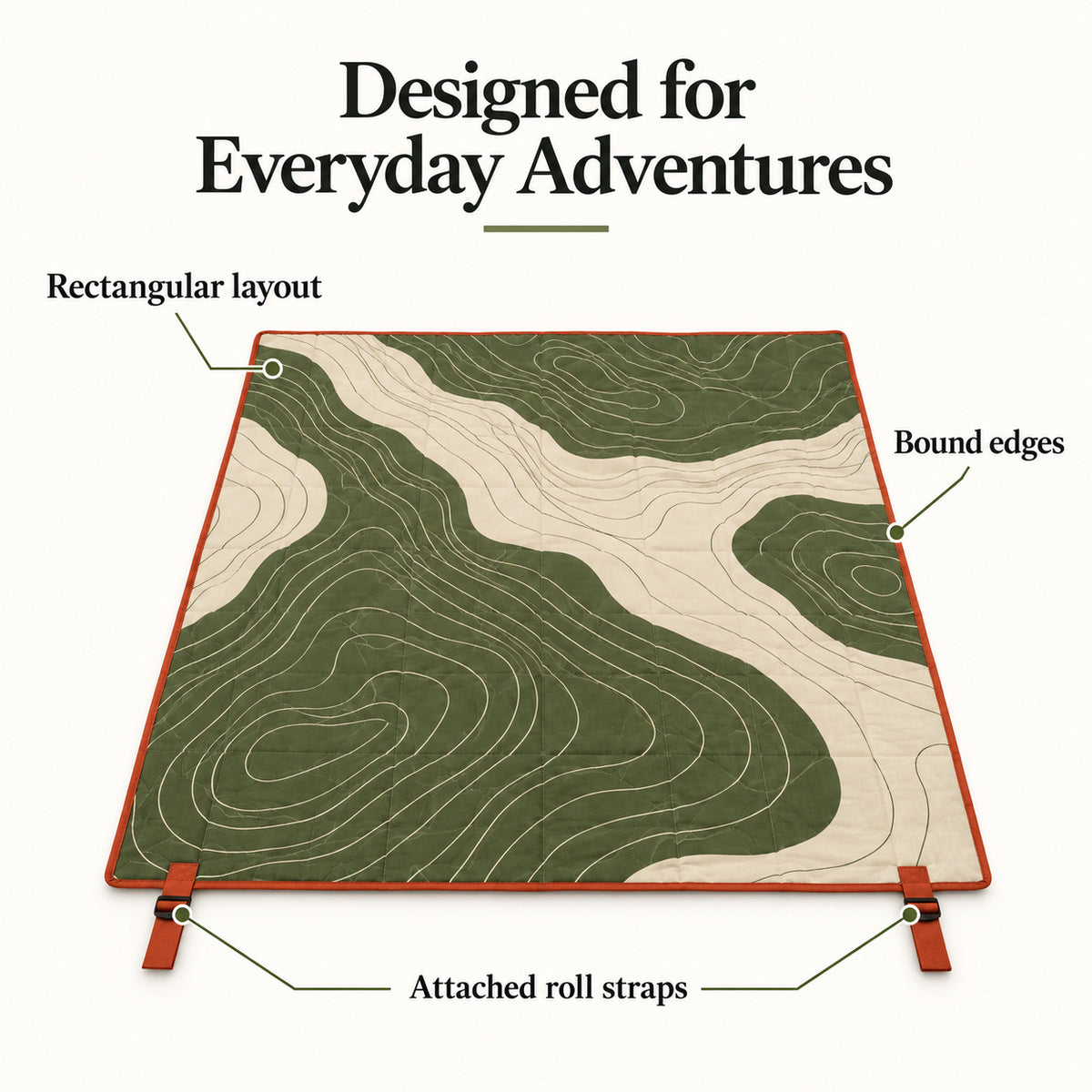 Contour Picnic Mat with Roll Straps - Olive and Cream
